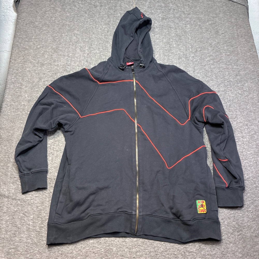 Vintage Air Jordan Full Zip Hoodie Mens 3XL Black Red Contrast Stitching Y2K